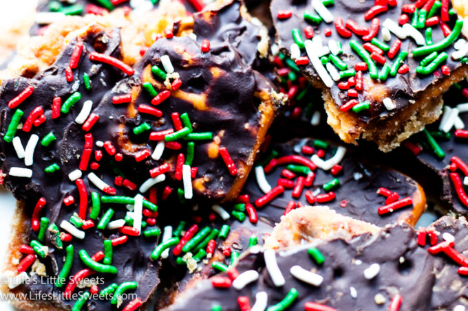 Pretzel Toffee Recipe with festive Christmas sprinkles 