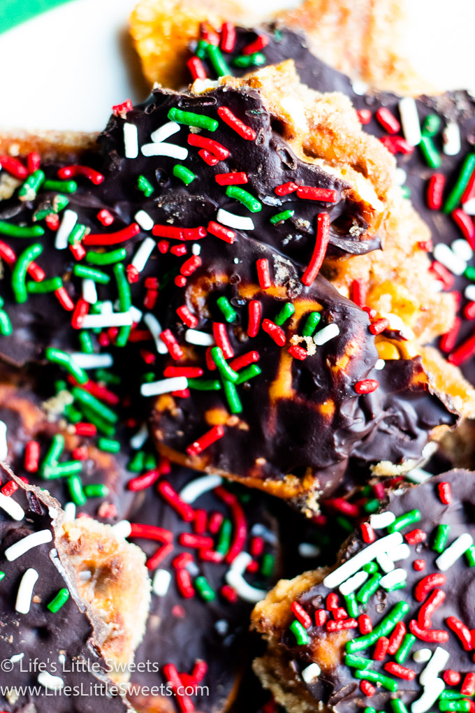 Pretzel Toffee Recipe with sprinkles up close