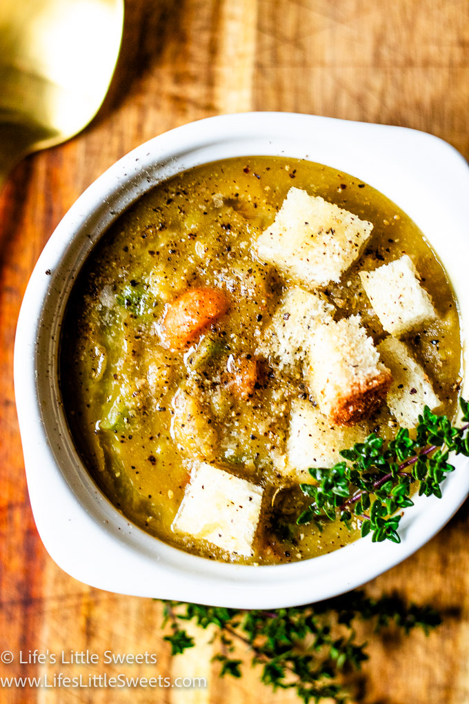 Instant Pot Split Pea Soup Recipe with fresh croutons