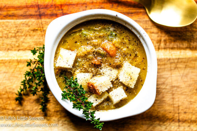 Instant Pot Split Pea Soup Recipe with fresh thyme sprigs 