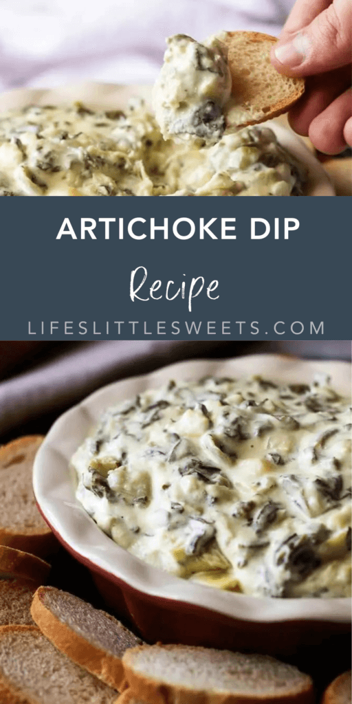 artichoke dip recipe with text overlay