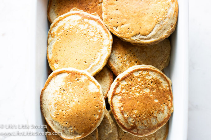 stacks of Sourdough Pancakes in a white dish
