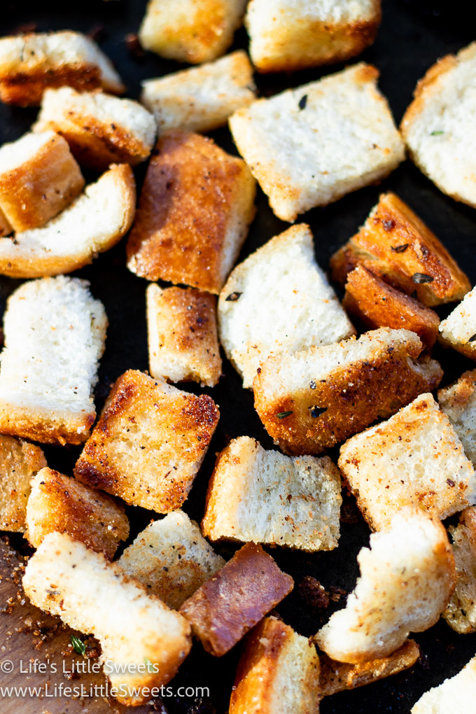 close view of homemade croutons