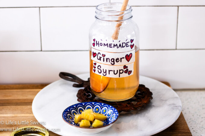 ginger syrup in a labled mason jar