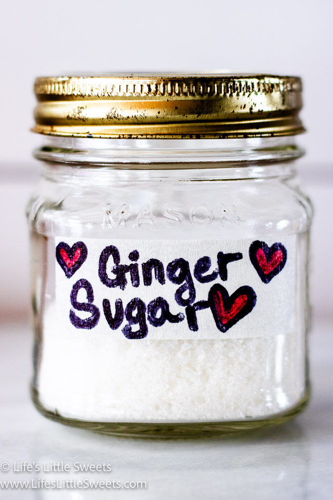 White ginger sugar in a jar with a label 