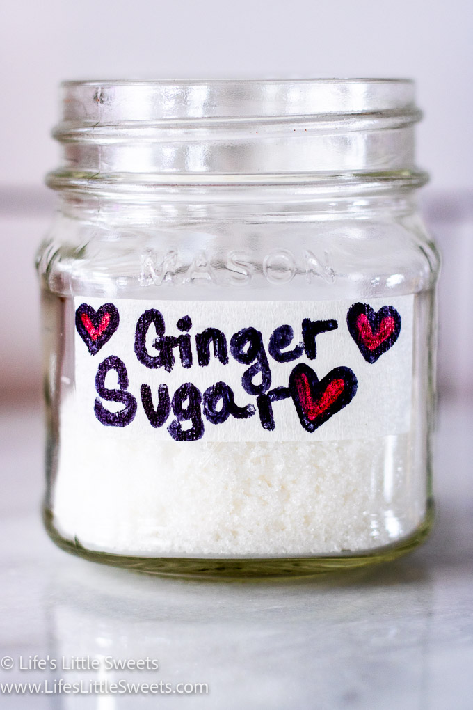 Ginger sugar in a mason jar with a label