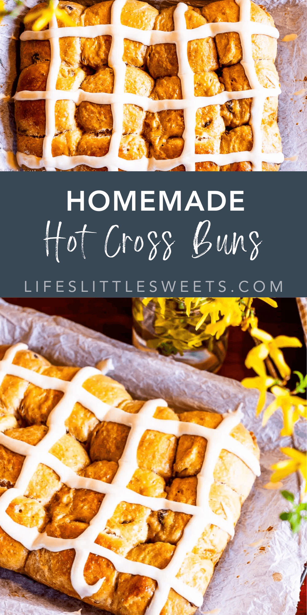 Hot Cross Buns with text overlay