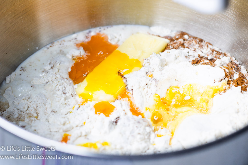 a mixing bowl of the ingredients for the dough